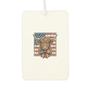 Patriotic Highland Cow Vintage Engraving Shirt Des Car Air Freshener