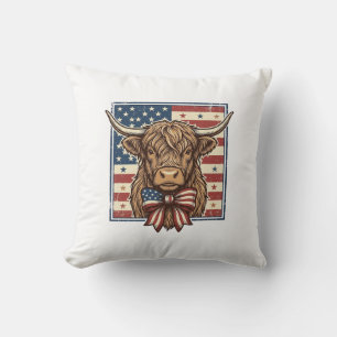 Patriotic Highland Cow Vintage Engraving Shirt Des Cushion