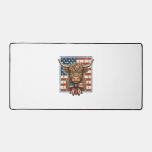 Patriotic Highland Cow Vintage Engraving Shirt Des Desk Mat