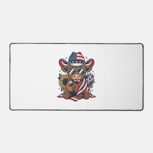 Patriotic Highland Cow Vintage Engraving Shirt Des Desk Mat