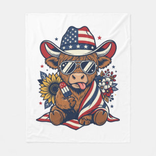 Patriotic Highland Cow Vintage Engraving Shirt Des Fleece Blanket