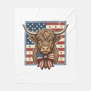 Patriotic Highland Cow Vintage Engraving Shirt Des Fleece Blanket