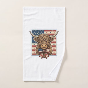 Patriotic Highland Cow Vintage Engraving Shirt Des Hand Towel