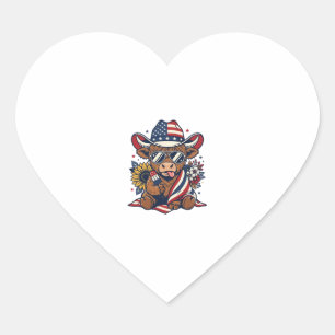 Patriotic Highland Cow Vintage Engraving Shirt Des Heart Sticker