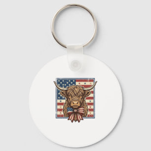 Patriotic Highland Cow Vintage Engraving Shirt Des Key Ring