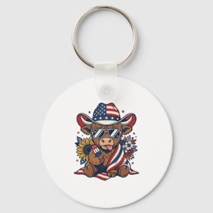 Patriotic Highland Cow Vintage Engraving Shirt Des Key Ring