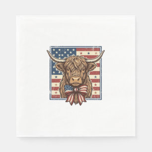 Patriotic Highland Cow Vintage Engraving Shirt Des Napkin
