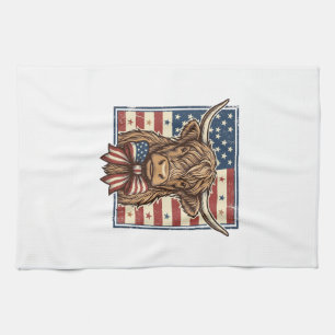 Patriotic Highland Cow Vintage Engraving Shirt Des Tea Towel