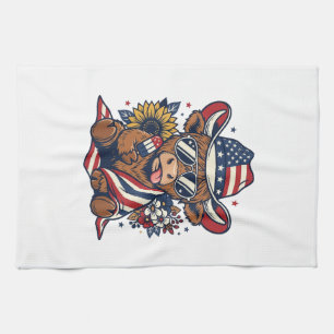 Patriotic Highland Cow Vintage Engraving Shirt Des Tea Towel