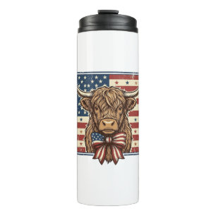 Patriotic Highland Cow Vintage Engraving Shirt Des Thermal Tumbler