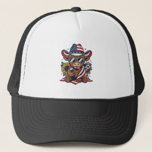 Patriotic Highland Cow Vintage Engraving Shirt Des Trucker Hat