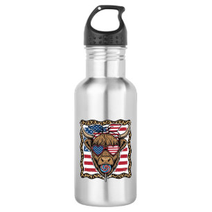 Patriotic Highland Cow Vintage Flag Graphic_1 532 Ml Water Bottle