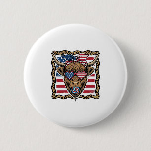 Patriotic Highland Cow Vintage Flag Graphic_1 6 Cm Round Badge