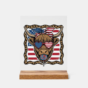 Patriotic Highland Cow Vintage Flag Graphic_1 Acrylic Sign