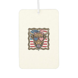 Patriotic Highland Cow Vintage Flag Graphic_1 Car Air Freshener