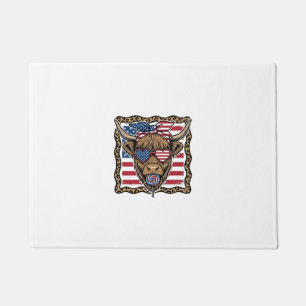 Patriotic Highland Cow Vintage Flag Graphic_1 Doormat