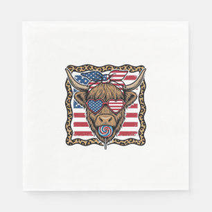 Patriotic Highland Cow Vintage Flag Graphic_1 Napkin