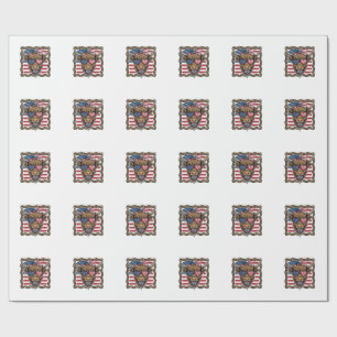 Patriotic Highland Cow Vintage Flag Graphic_1 Wrapping Paper