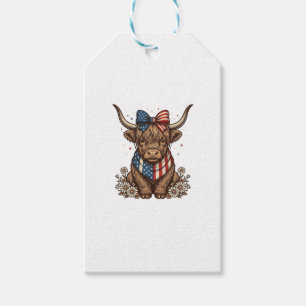Patriotic Highland Cow Vintage Gift Tags