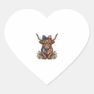 Patriotic Highland Cow Vintage Heart Sticker