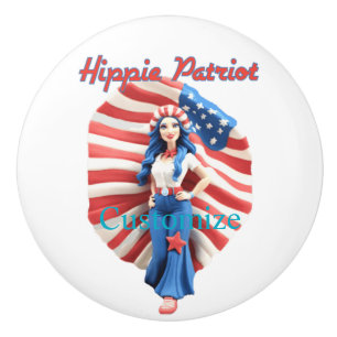 Patriotic Hippie Girl Thunder_Cove Ceramic Knob