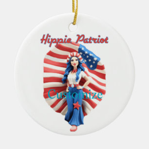 Patriotic Hippie Girl Thunder_Cove Ceramic Tree Decoration