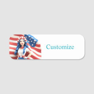 Patriotic Hippie Girl Thunder_Cove Name Tag