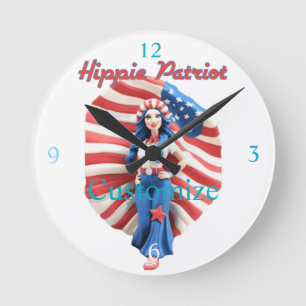 Patriotic Hippie Girl Thunder_Cove Round Clock