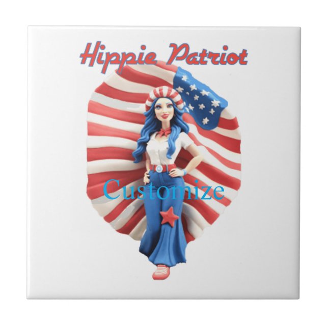 Patriotic Hippie Girl Thunder_Cove Tile (Front)