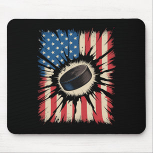 Patriotic Hockey 4th Of July Vintage American Flag Mouse Mat