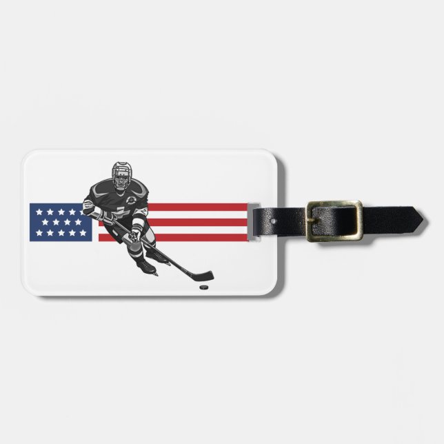 Patriotic Hockey Design Luggage Tags (Front Horizontal)