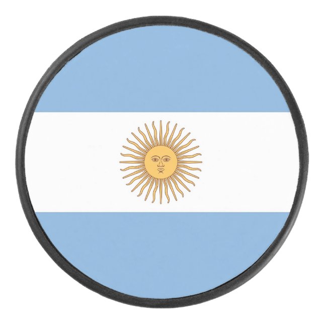 Patriotic hockey puck with flag of Argentina (Front)