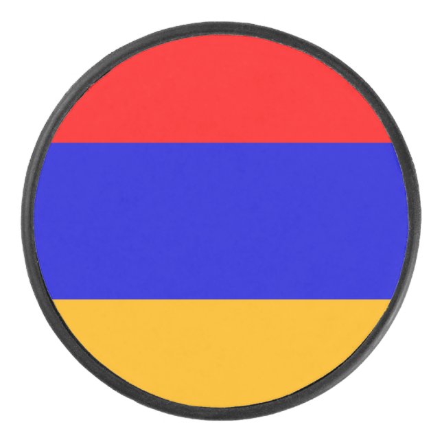 Patriotic hockey puck with flag of Armenia (Front)