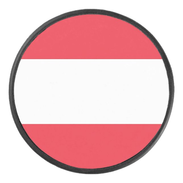Patriotic hockey puck with flag of Austria (Front)