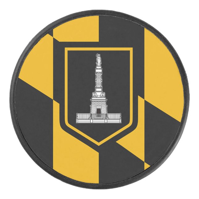 Patriotic hockey puck with flag of Baltimore. (Front)