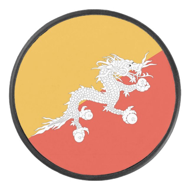 Patriotic hockey puck with flag of Bhutan (Front)