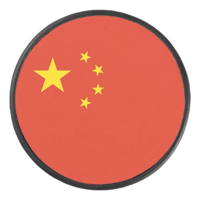 Patriotic hockey puck with flag of China (Front)