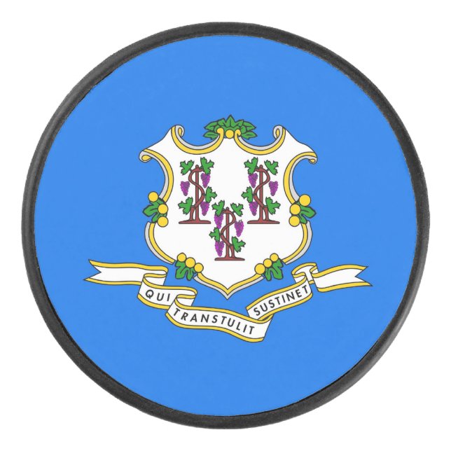 Patriotic hockey puck with flag of Connecticut (Front)