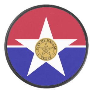 Patriotic hockey puck with flag of Dallas