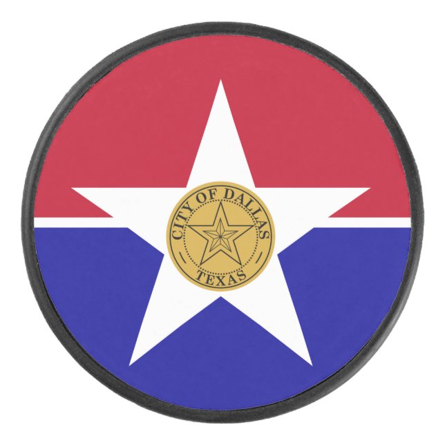 Patriotic hockey puck with flag of Dallas (Front)