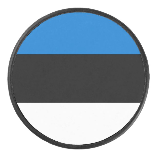 Patriotic hockey puck with flag of Estonia (Front)