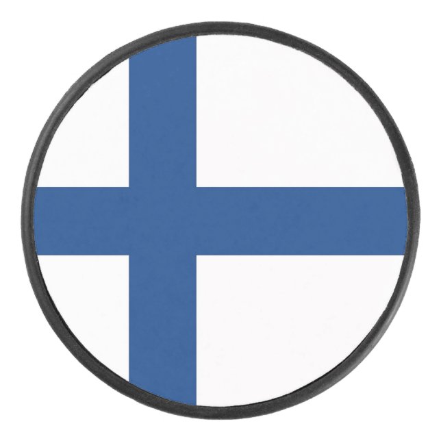 Patriotic hockey puck with flag of Finland (Front)
