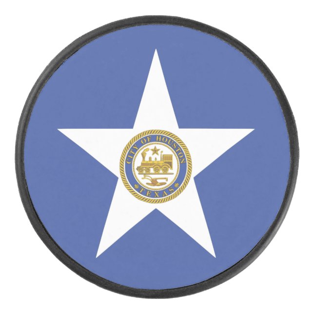 Patriotic hockey puck with flag of Houston (Front)