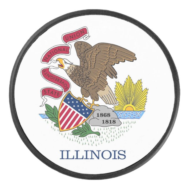 Patriotic hockey puck with flag of Illinois (Front)