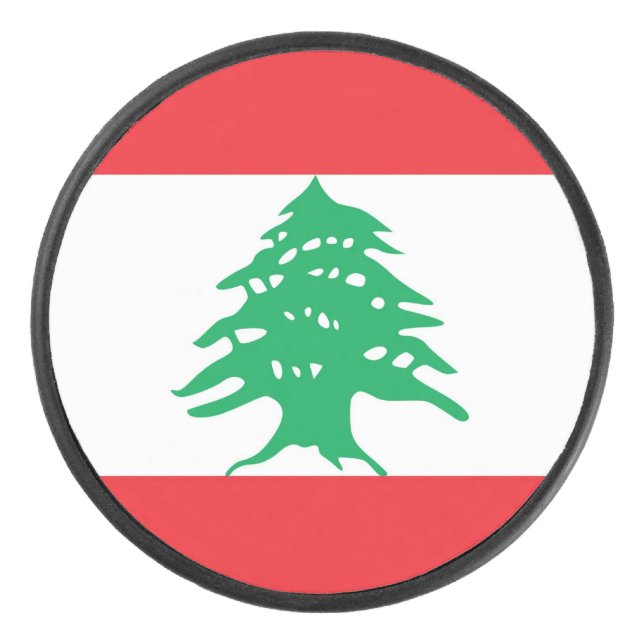 Patriotic hockey puck with flag of Lebanon (Front)