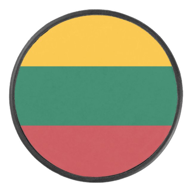 Patriotic hockey puck with flag of Lithuania (Front)
