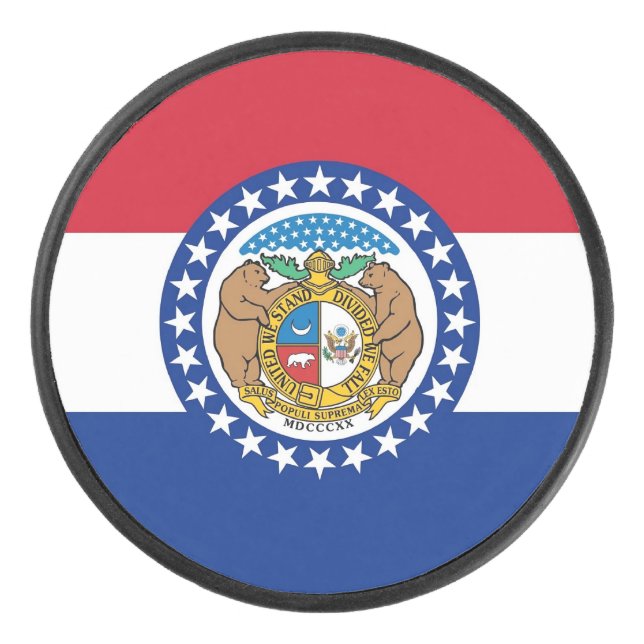 Patriotic hockey puck with flag of Missouri (Front)