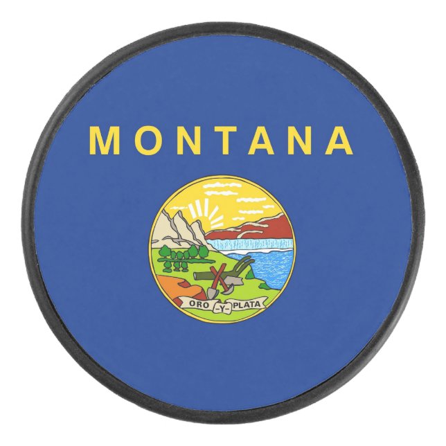 Patriotic hockey puck with flag of Montana (Front)