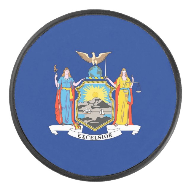 Patriotic hockey puck with flag of New York (Front)
