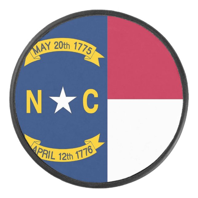 Patriotic hockey puck with flag of North Carolina (Front)